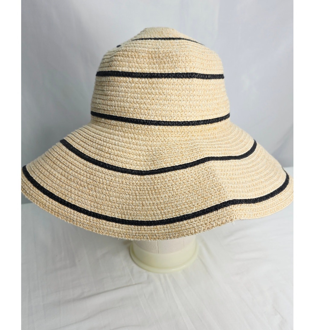 Wallaroo Savannah Wide Brim Sun Hat Beige Black Stripe Paper Braid Packable — image 3 of 8